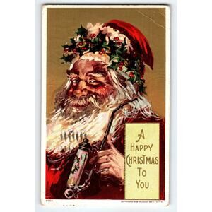 Vintage 1908 Santa Claus Christmas Postcard by Julius Bien & Co. Smokes Pipe